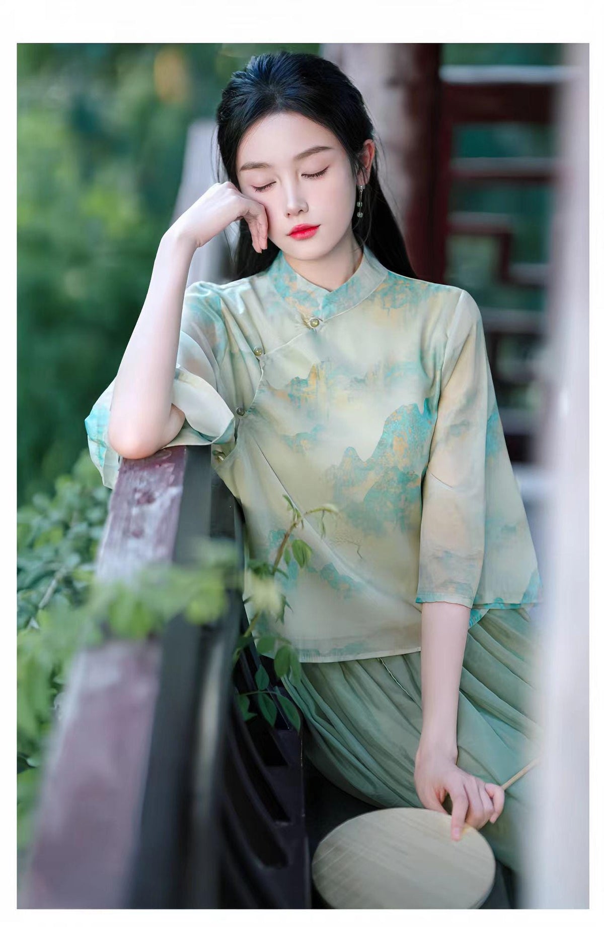 Women's Green Elegant Modern Hanfu Set – additional product view