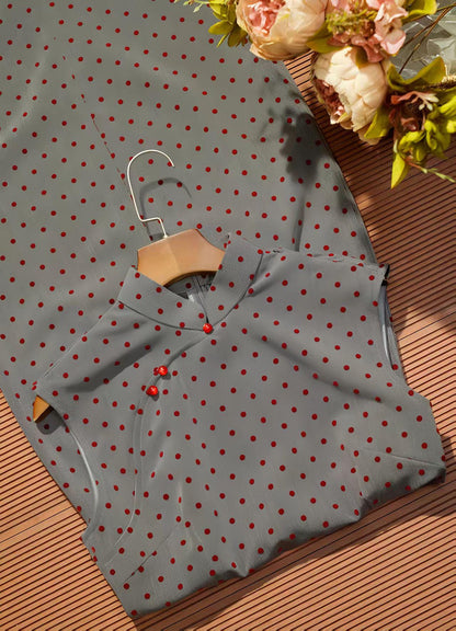 Women's Vintage Qipao Cheongsam Dress – Gray Polka Dot