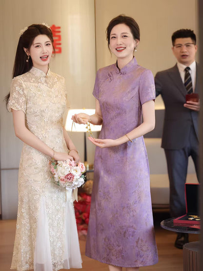 Women's Purple Elegant Qipao Cheongsam Dress – A-Line – additional product view