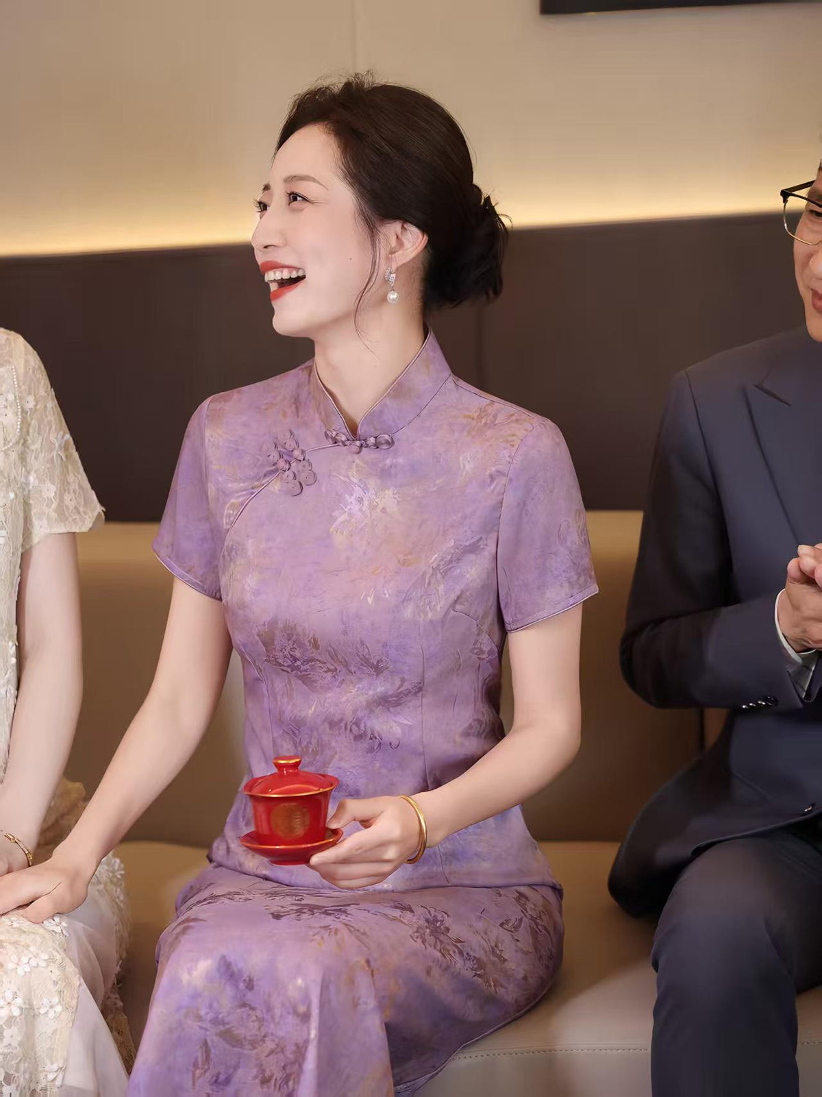 Women's Purple Elegant Qipao Cheongsam Dress – A-Line – additional product view