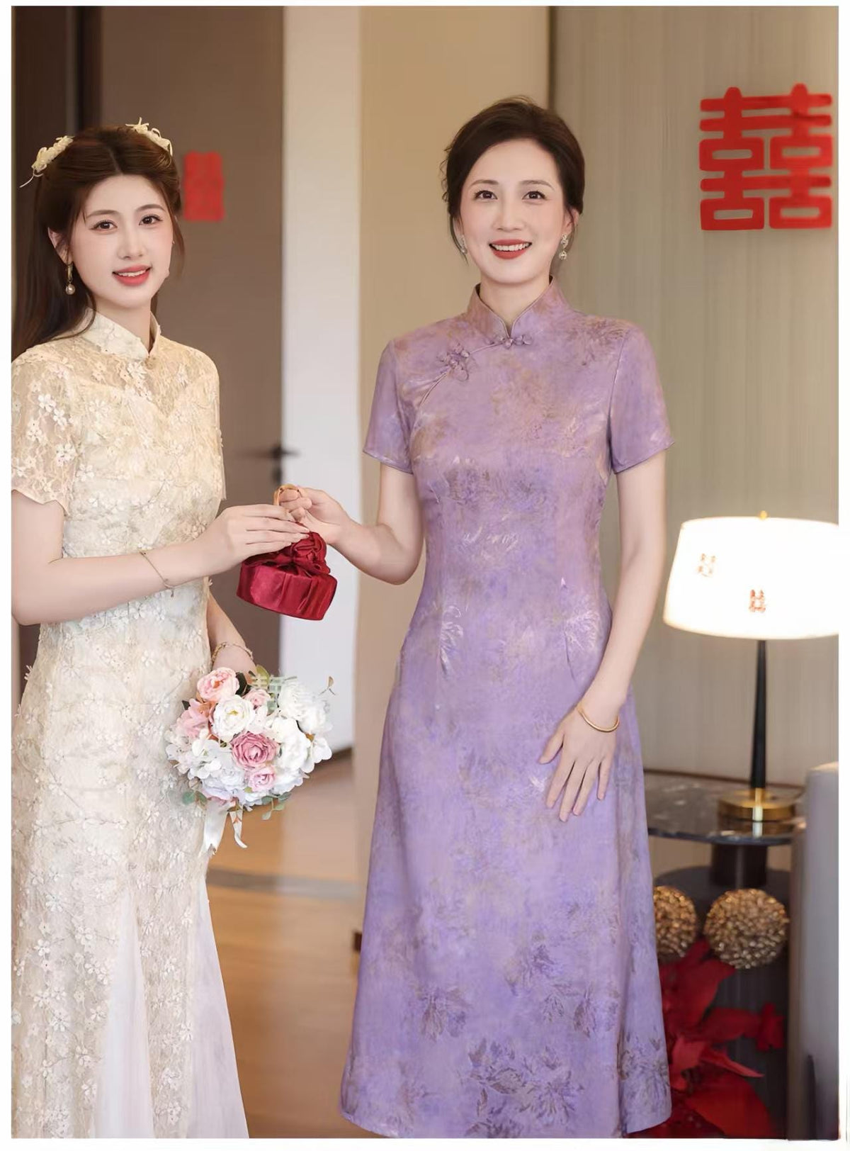 Women's Purple Elegant Qipao Cheongsam Dress – A-Line – additional product view