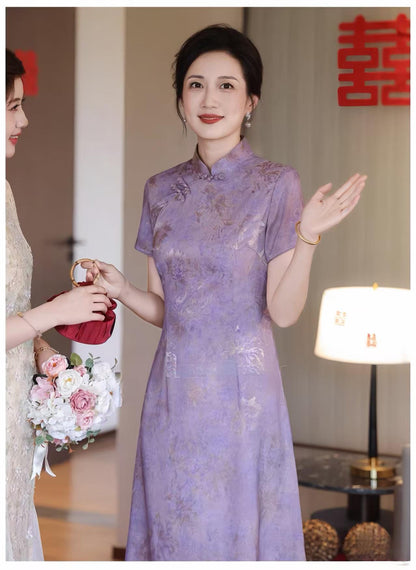 Women's Purple Elegant Qipao Cheongsam Dress – A-Line – additional product view