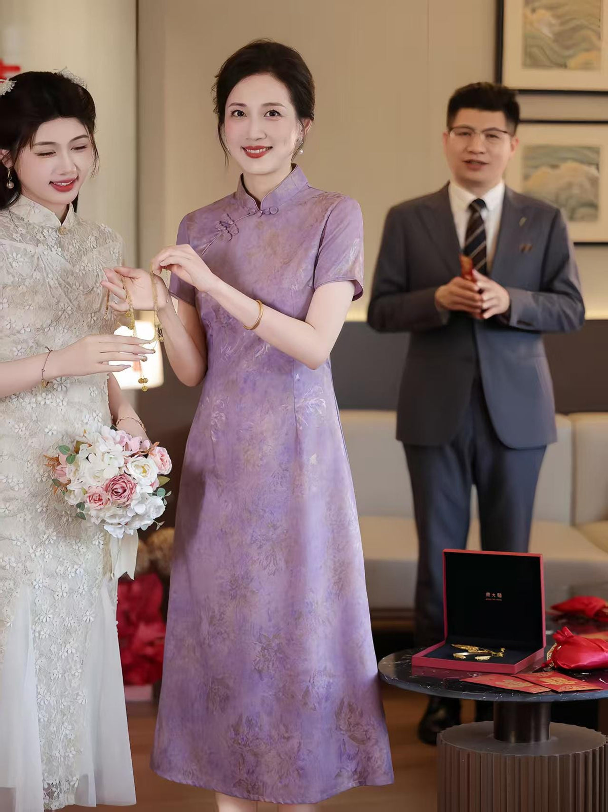 Women's Purple Elegant Qipao Cheongsam Dress – A-Line – additional product view