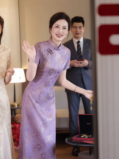 Women's Purple Elegant Qipao Cheongsam Dress – A-Line – additional product view