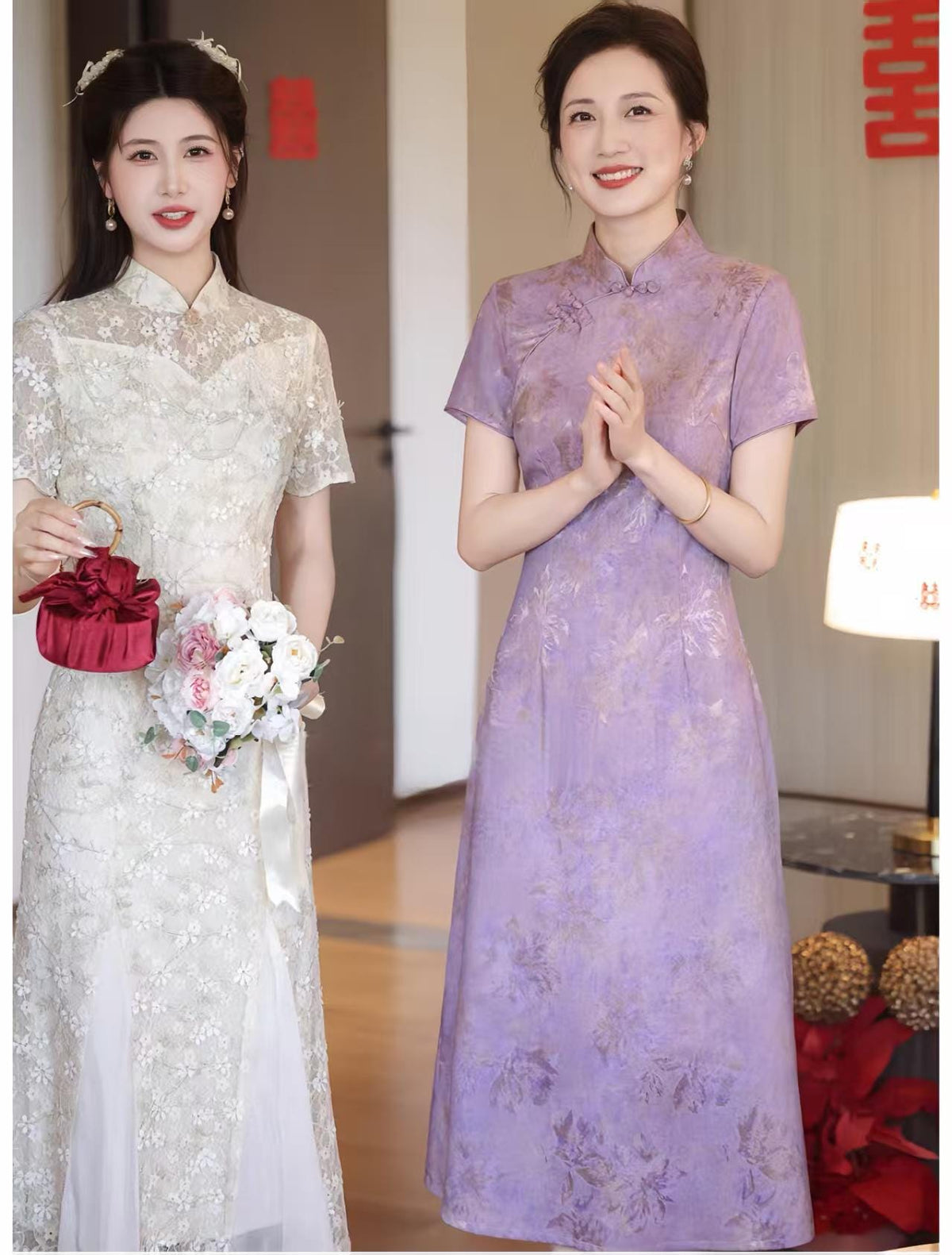 Women's Purple Elegant Qipao Cheongsam Dress – A-Line – additional product view