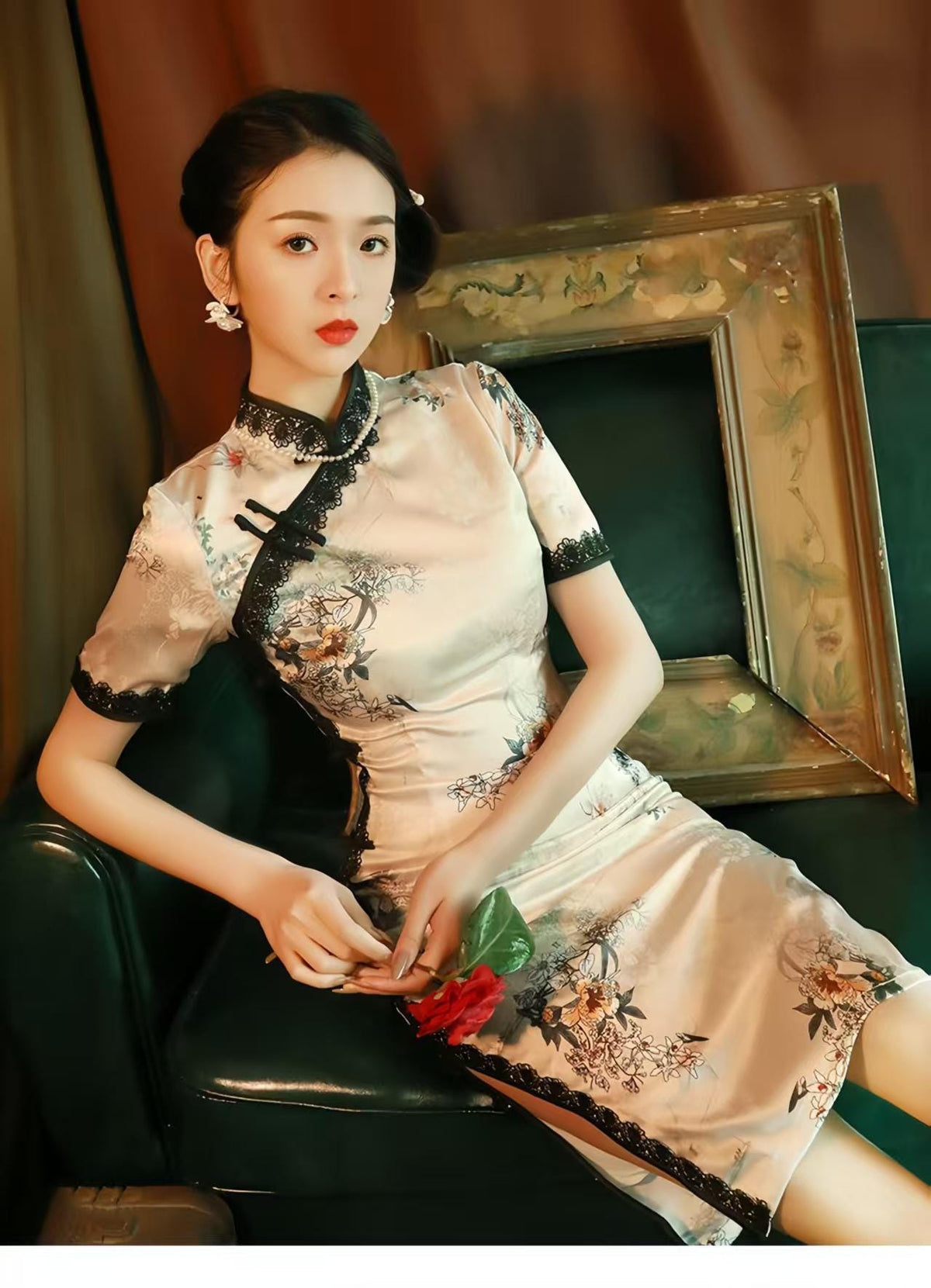 Women's Floral Qipao Cheongsam Dress – Fitted – additional product view