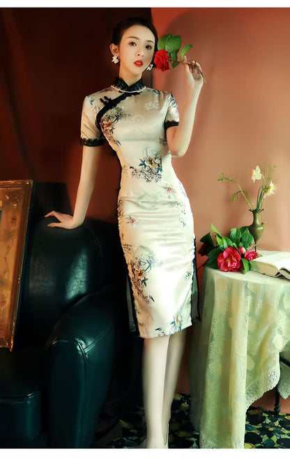 Women's Floral Qipao Cheongsam Dress – Fitted – additional product view