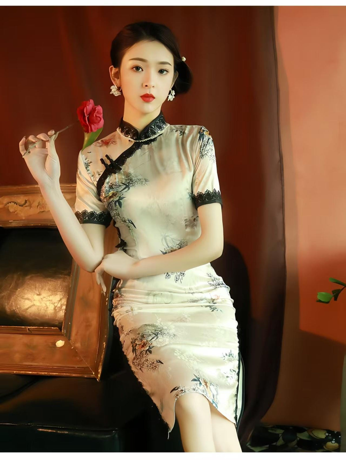 Women's Floral Qipao Cheongsam Dress – Fitted – additional product view
