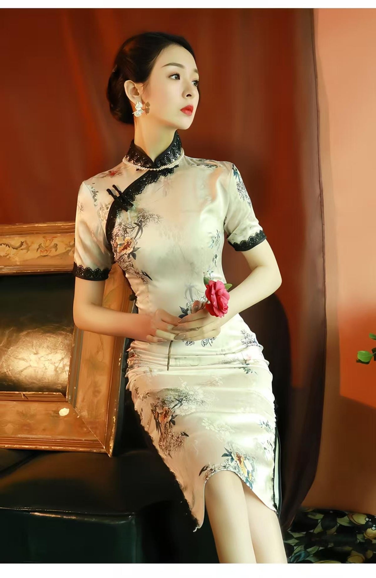 Women's Floral Qipao Cheongsam Dress – Fitted – additional product view
