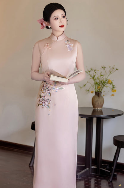 Women's Pink Floral Qipao Cheongsam Dress – Maxi – additional product view