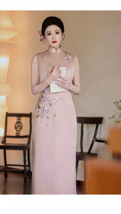Women's Pink Floral Qipao Cheongsam Dress – Maxi – additional product view