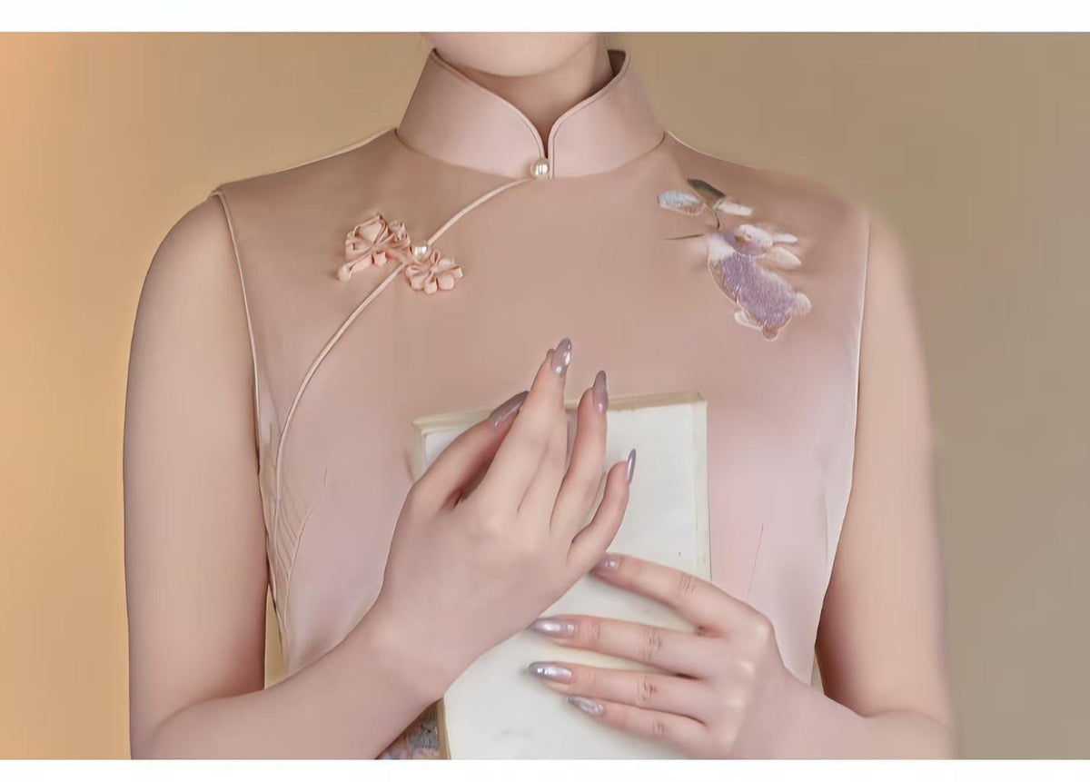 Women's Pink Floral Qipao Cheongsam Dress – Maxi – additional product view