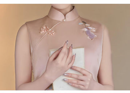 Women's Pink Floral Qipao Cheongsam Dress – Maxi – additional product view