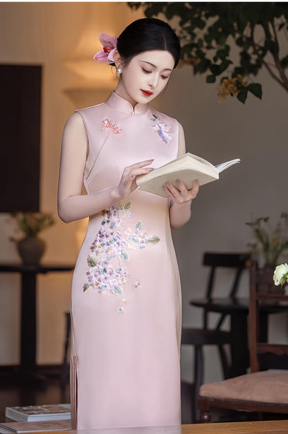 Women's Pink Floral Qipao Cheongsam Dress – Maxi – additional product view