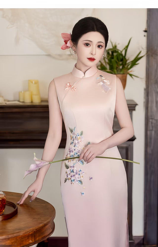 Women's Pink Floral Qipao Cheongsam Dress – Maxi