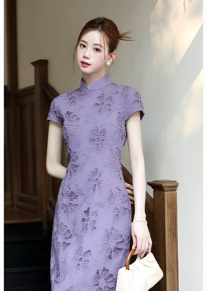 Women's Vintage Qipao Cheongsam Dress – Lilac Fitted – additional product view