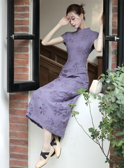 Women's Vintage Qipao Cheongsam Dress – Lilac Fitted – additional product view