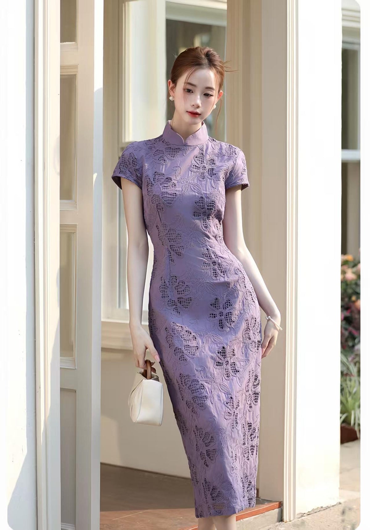 Women's Vintage Qipao Cheongsam Dress – Lilac Fitted