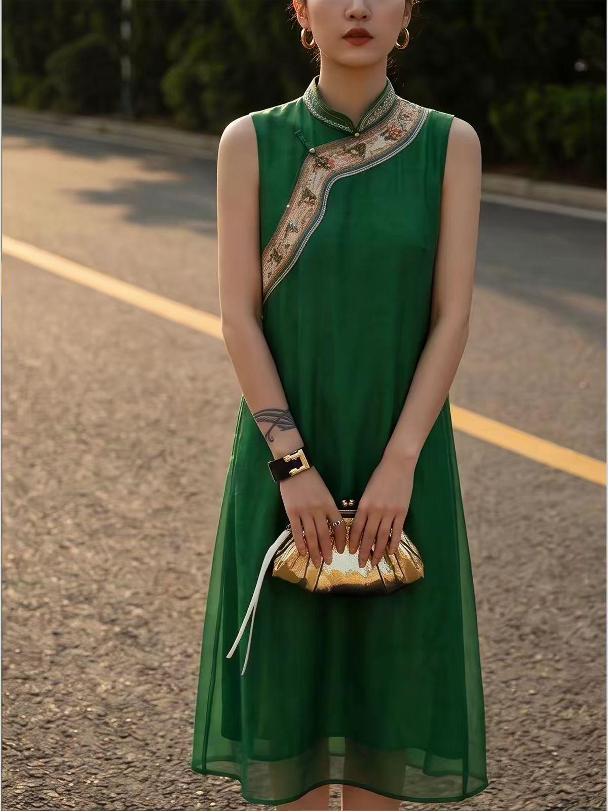 Women's Green Elegant Qipao Cheongsam Dress – Mesh – additional product view