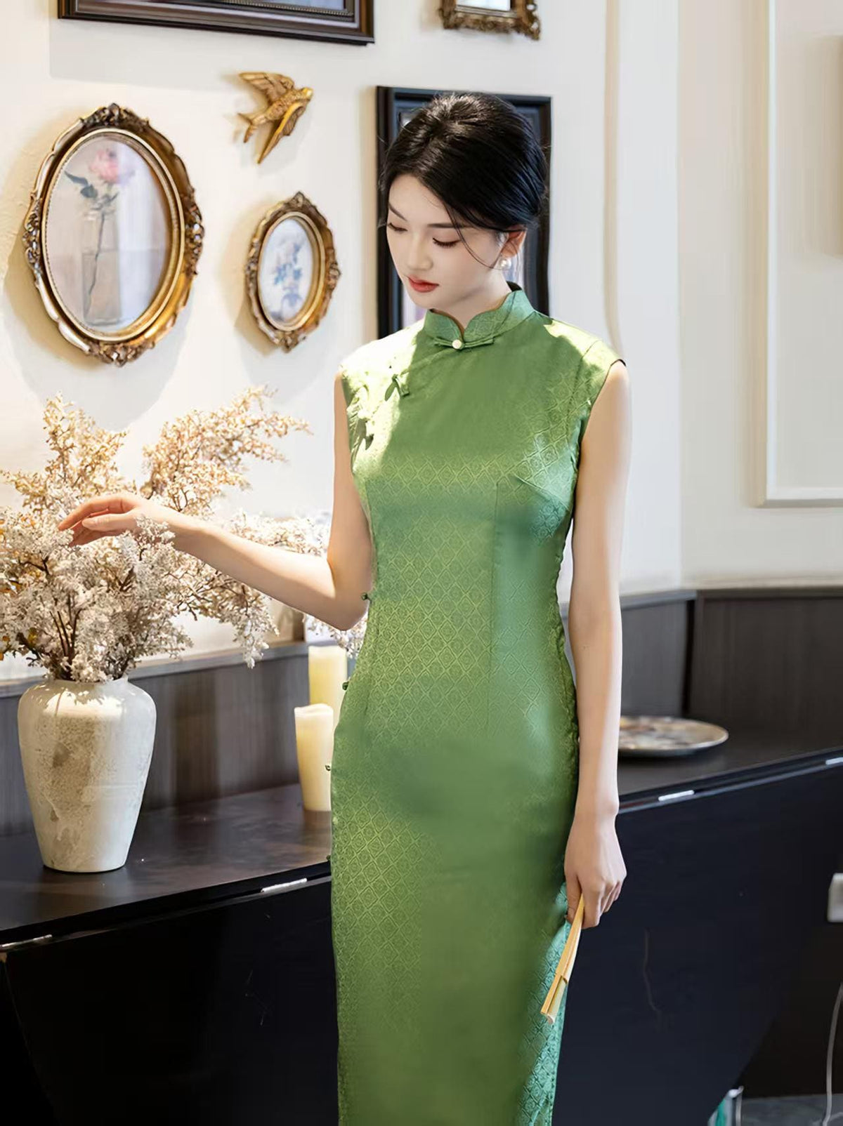 Women's Green Vintage Qipao Cheongsam Dress – additional product view