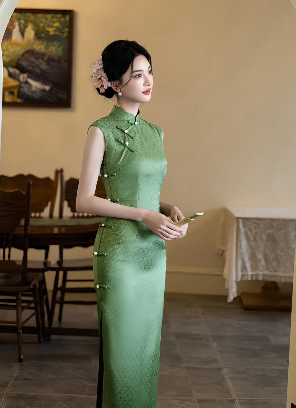 Women's Green Vintage Qipao Cheongsam Dress – additional product view