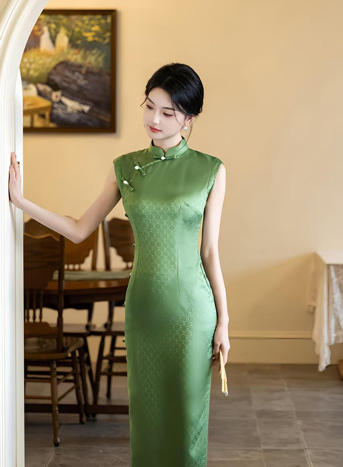 Women's Green Vintage Qipao Cheongsam Dress – additional product view
