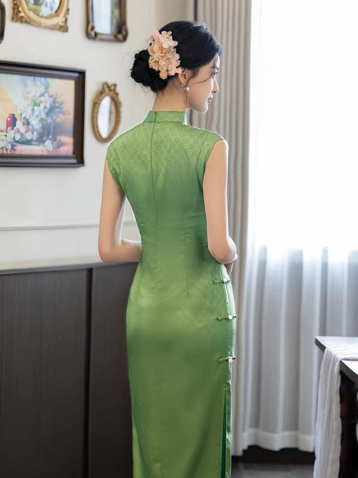 Women's Green Vintage Qipao Cheongsam Dress – additional product view