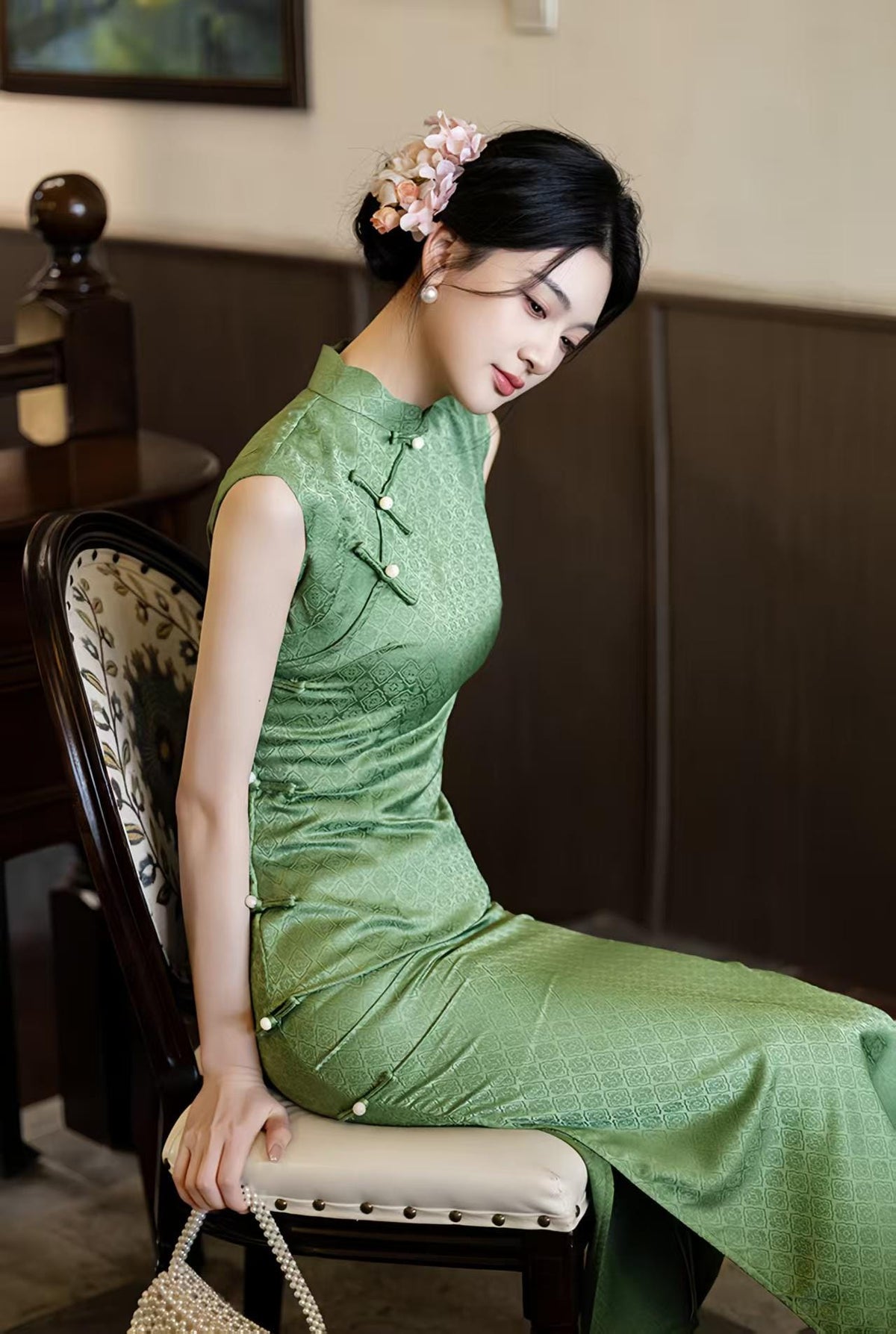 Women's Green Vintage Qipao Cheongsam Dress