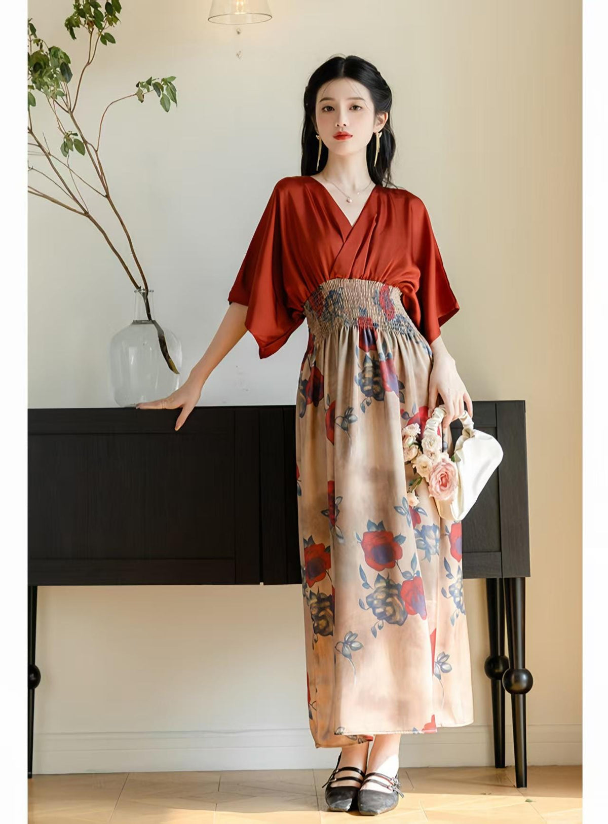 Women's Red Vintage Qipao Cheongsam Dress – Maxi – additional product view