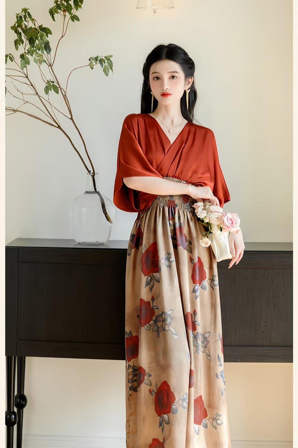 Women's Red Vintage Qipao Cheongsam Dress – Maxi – additional product view