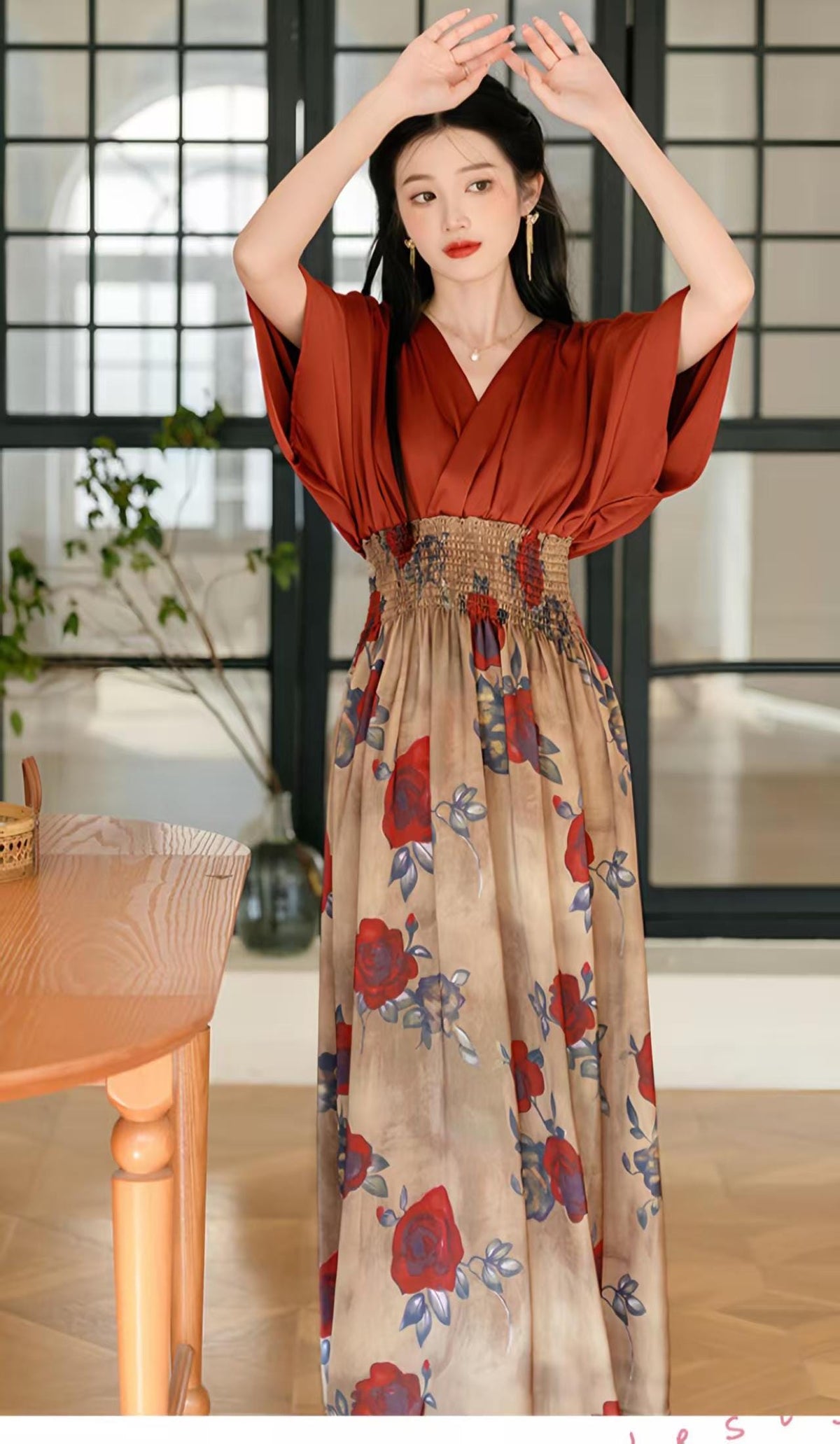 Women's Red Vintage Qipao Cheongsam Dress – Maxi – additional product view