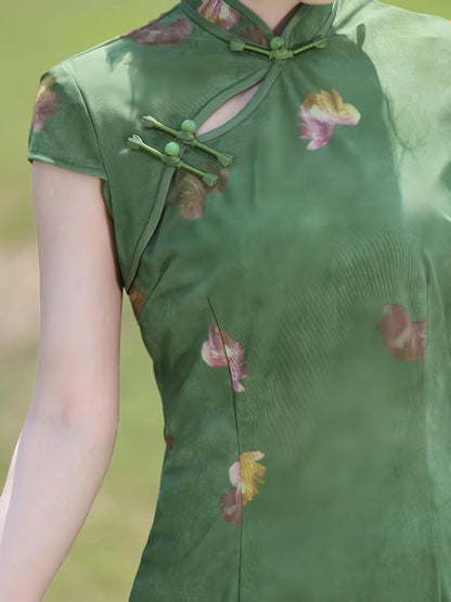 Women's Green Vintage Qipao Cheongsam Dress – Long – additional product view