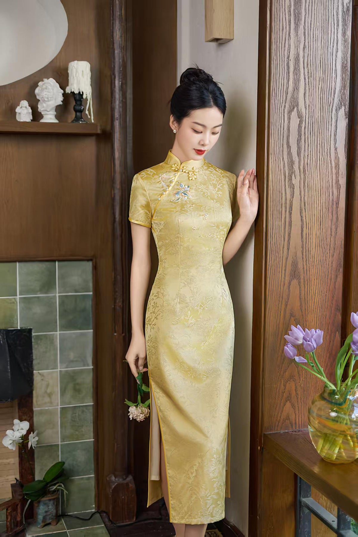 Women's Embroidered Qipao Cheongsam Dress – Maxi – additional product view