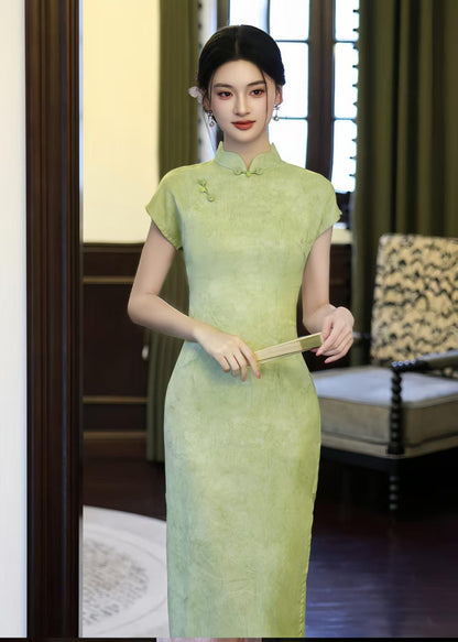 Women's Green Vintage Qipao Cheongsam Dress – Midi Mandarin Collar – additional product view