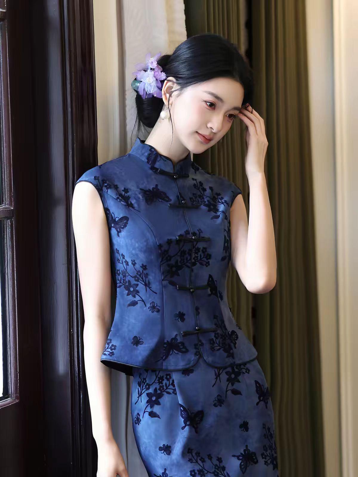Women's Vintage Modern Chinese Two-Piece Set – Printed – additional product view