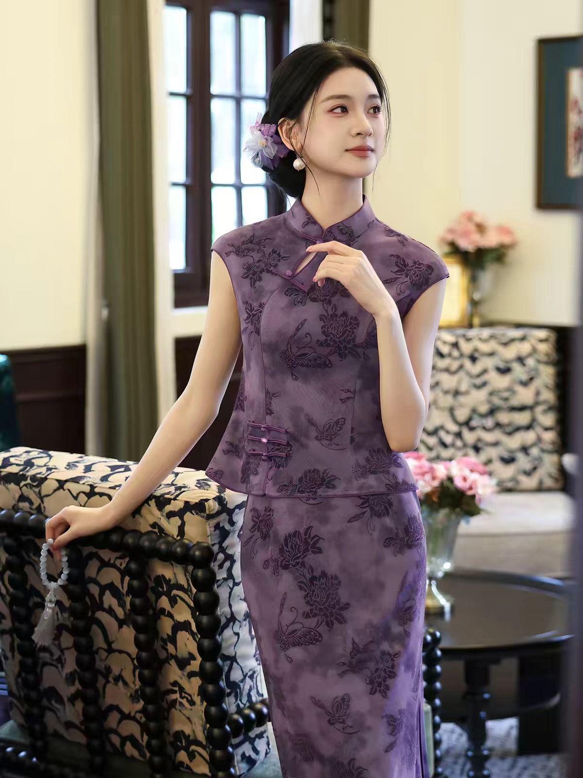 Women's Vintage Modern Chinese Two-Piece Set – Printed – additional product view