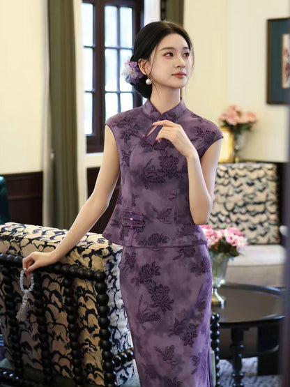 Women's Vintage Modern Chinese Two-Piece Set – Printed – additional product view