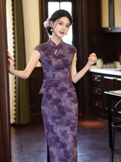 Women's Vintage Modern Chinese Two-Piece Set – Printed – additional product view