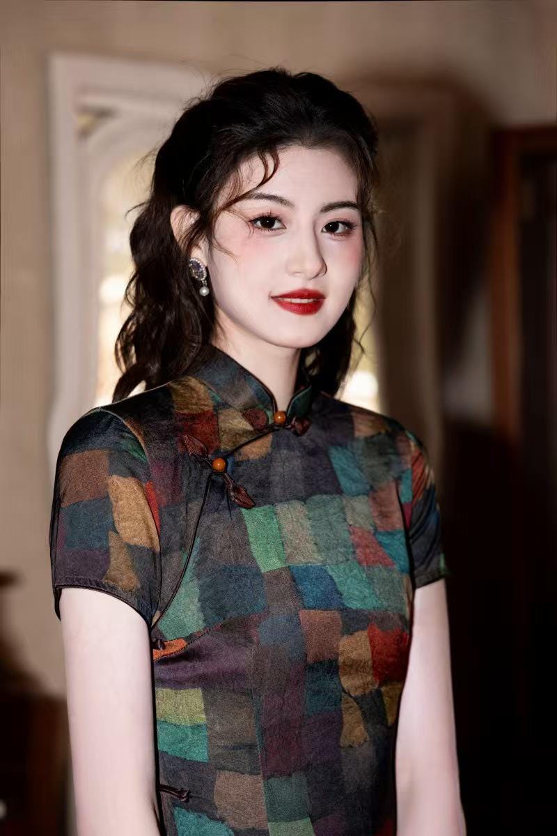 Women's Floral Qipao Cheongsam Dress – Multicolor Jacquard – additional product view