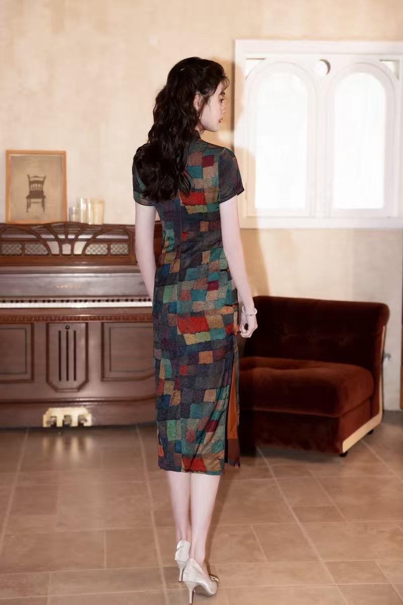 Women's Floral Qipao Cheongsam Dress – Multicolor Jacquard – additional product view