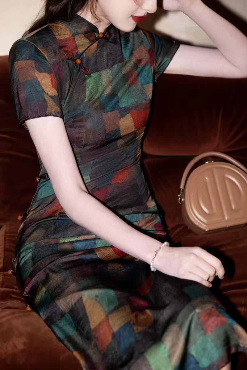Women's Floral Qipao Cheongsam Dress – Multicolor Jacquard – additional product view