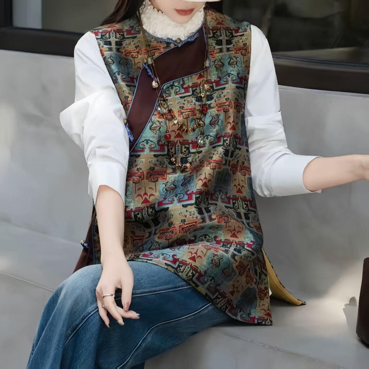 Women's Jacquard Brocade Chinese Style Vest – additional product view