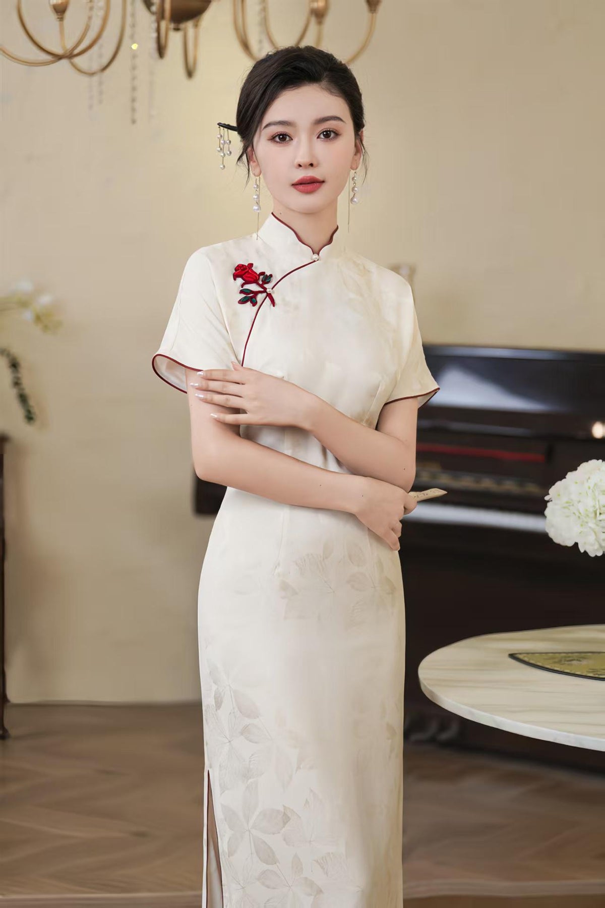Women's Vintage Qipao Cheongsam Dress – Ivory – additional product view