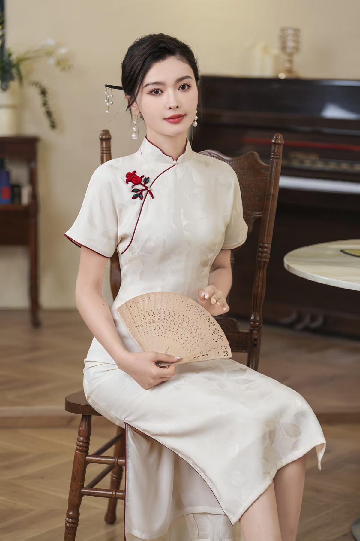 Women's Vintage Qipao Cheongsam Dress – Ivory – additional product view