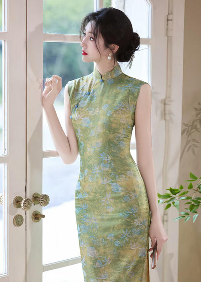 Women's Green Elegant Brocade Qipao Cheongsam Dress – additional product view