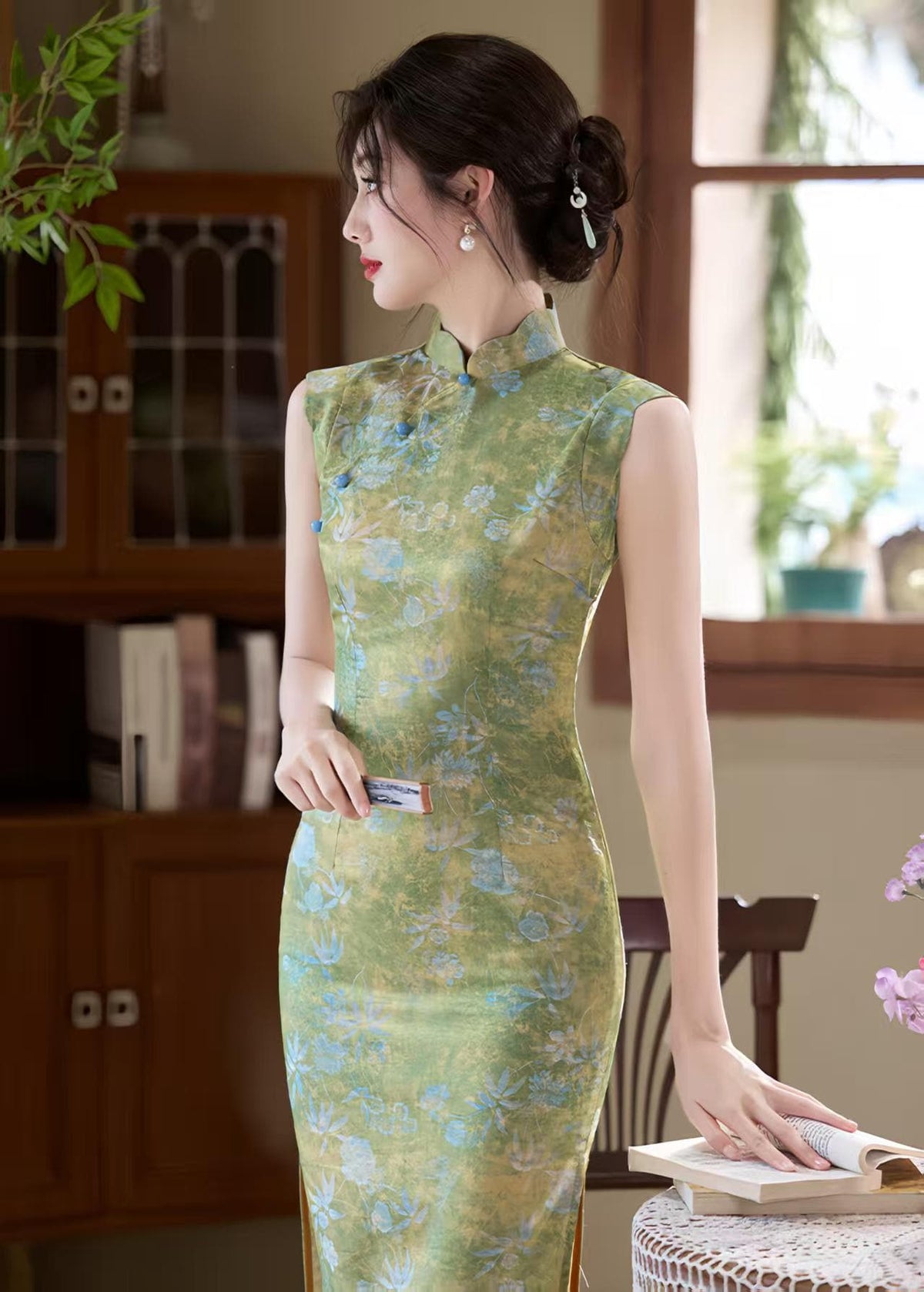 Women's Green Elegant Brocade Qipao Cheongsam Dress – additional product view