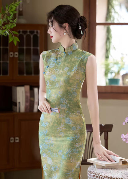 Women's Green Elegant Brocade Qipao Cheongsam Dress – additional product view