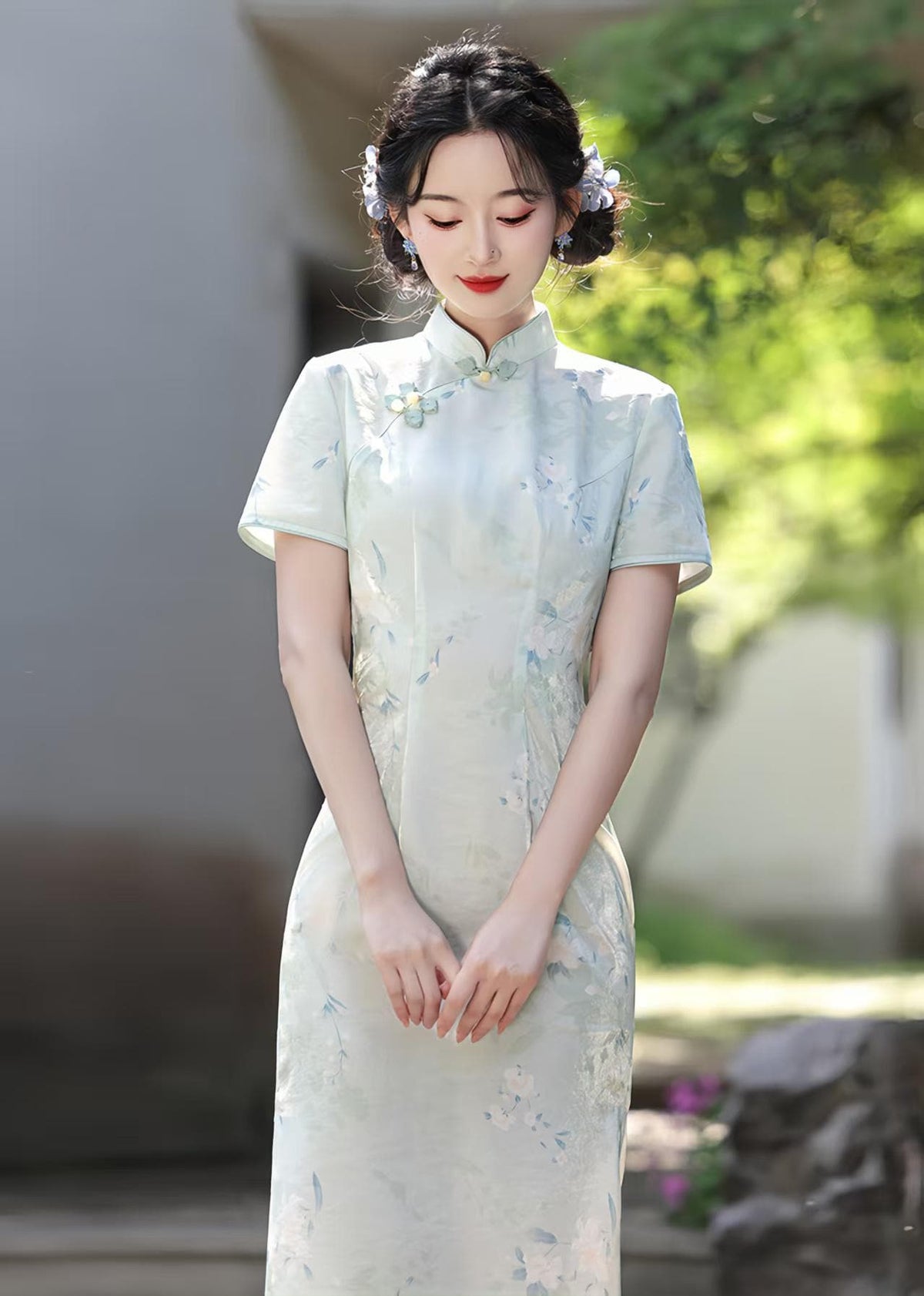 Women's Green Elegant Qipao Cheongsam Dress – additional product view