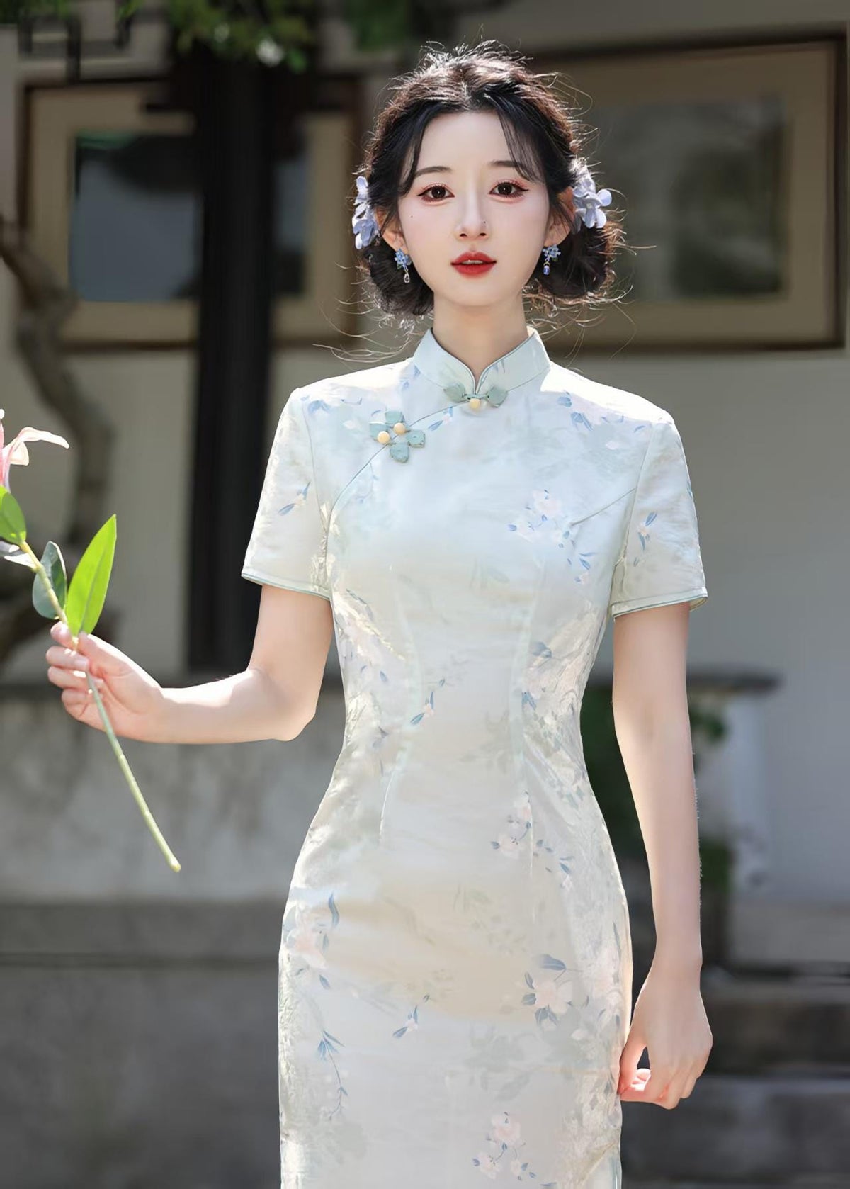 Women's Green Elegant Qipao Cheongsam Dress – additional product view