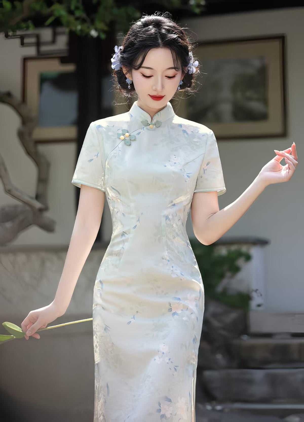 Women's Green Elegant Qipao Cheongsam Dress